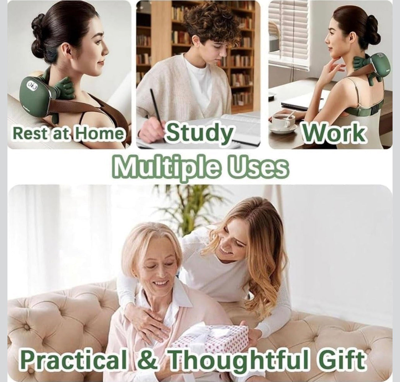 Heated Massager, Wireless Portable Shiatsu Neck and Back Massager, Electric Deep Tissue 4D Kneading Massage, Simulated Human Hand Design for Pain Relief and Muscle Relax